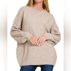 #378 FLASH SALE 🛑48 L/XL BOHO Oversized Round Neck Raw Seam Melange Sweater